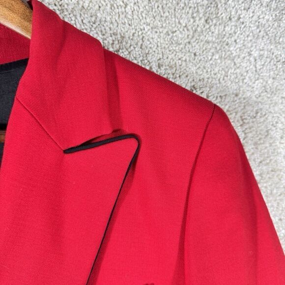 Escada Long Line Blazer Jacket Women's 44 Cherry Red Wool Single Button Pockets - Picture 3 of 11